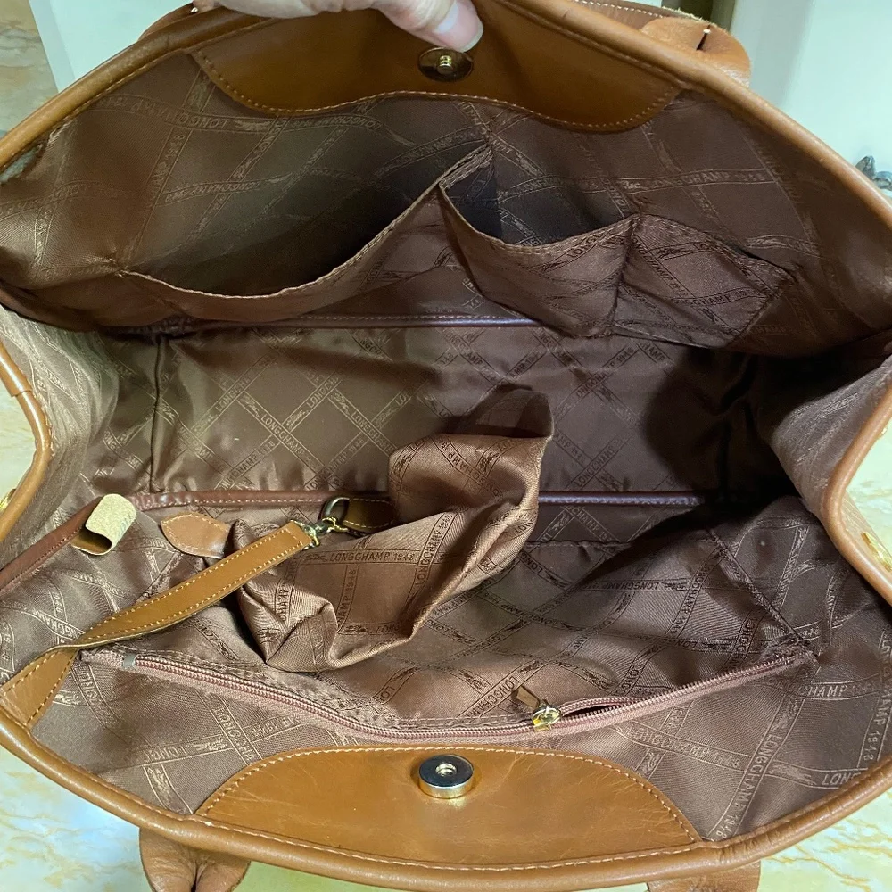 Longchamp Cognac Leather Tote with Top Handles - Picture 5 of 13